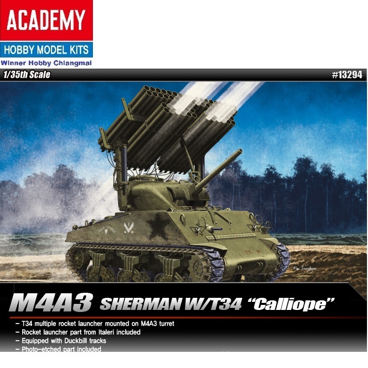 โมเดลรถถัง Academy 13294 M4A3 SHERMAN W/T34 "CALLIOPE" scale 1/35