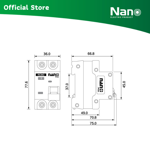NANO เซอร์กิตเบรกเกอร์กันดูด NANO PLUS 2P 10kA 63AF(1 ชิ้น/กล่อง) รุ่น PLE42C - รูปที่ 6