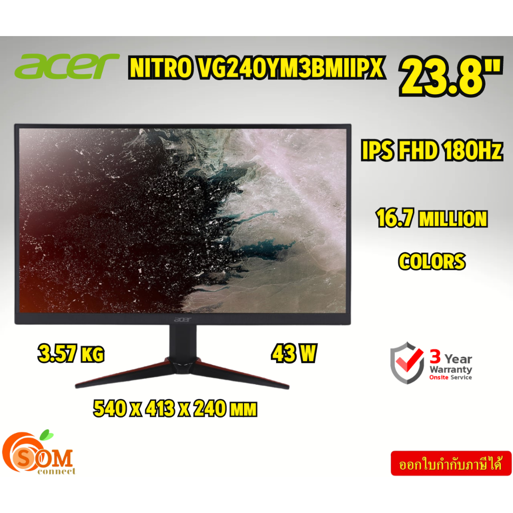 ACER MONITOR 23.8"  NITRO VG240YM3BMIIPX IPS FHD 180Hz FREESYNC PREMIUM รับประกัน3ปี