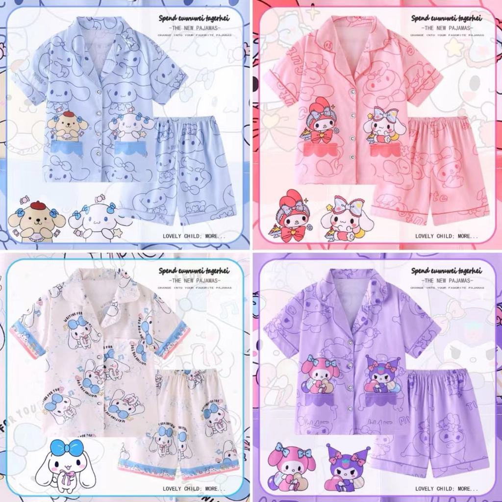 ชุดนอนแม่ลูกสาว,เสื้อผ้าสาวๆ,ผ้าซาติน,ลายการ์ตูนน่ารัก,เนื้อผ้ามีความนุ่มลื่น,100~170cm