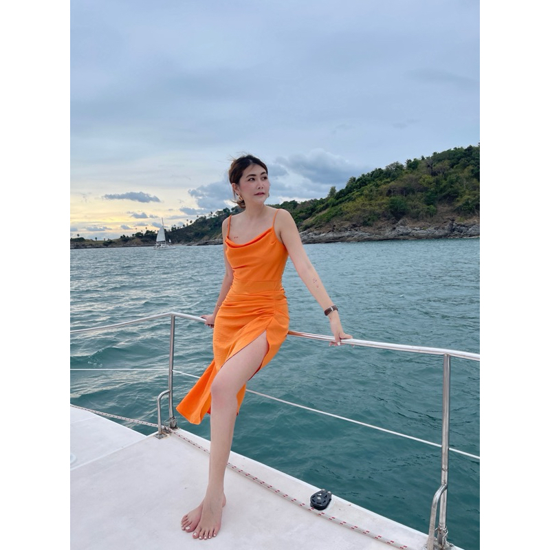 Sexy Orange Beach Dress เดรสซาติน
