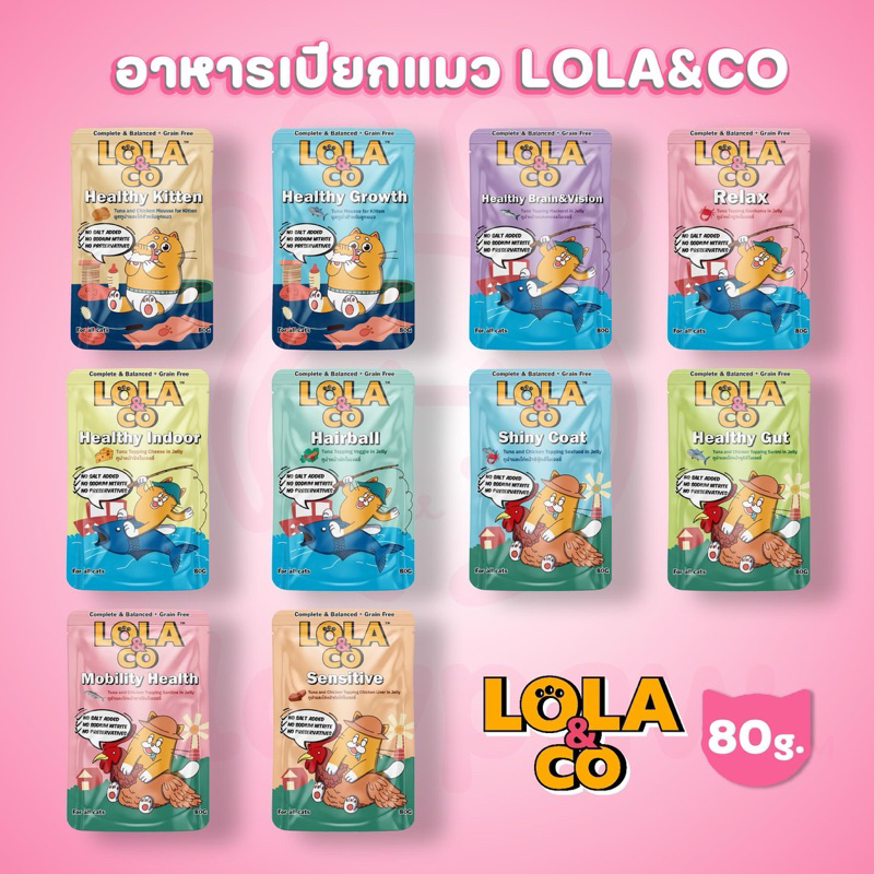 Lola & Co อาหารเปียกแมว สำหรับลูกแมวและแมวโต  ขนาด 80 กรัม.