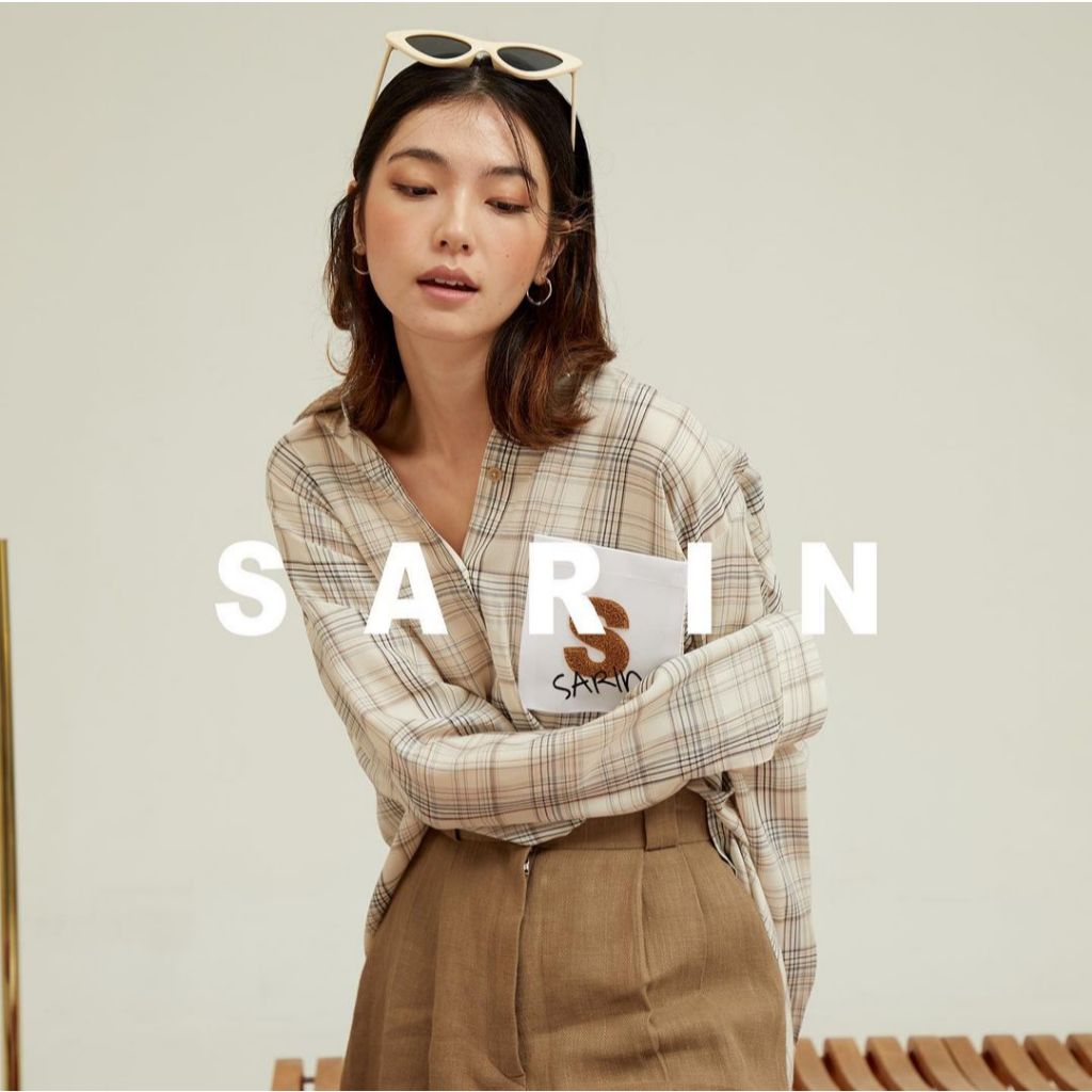 (New) Sarin.official เสื้อเชิ๊ตลายตาราง Oversize อกได้ถึง49 สีน้ำตาล Moshi shirt