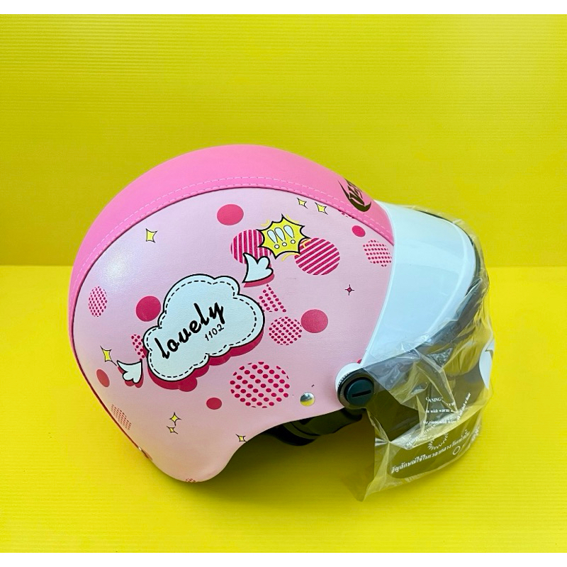 หมวกกันน็อค ครึ่งใบ เลดี้ มอกใหม่(หนังลาย)Vtechสีชมพู