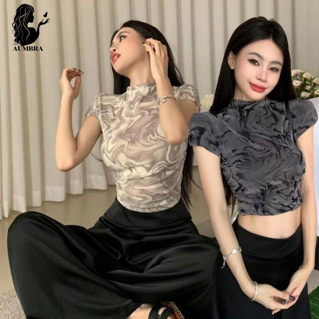 เสื้อแฟชั่น คอสูง ผ้านิ่ม ทรงรัดรูป แขนสั้น พร้อมส่งจากไทย TS222