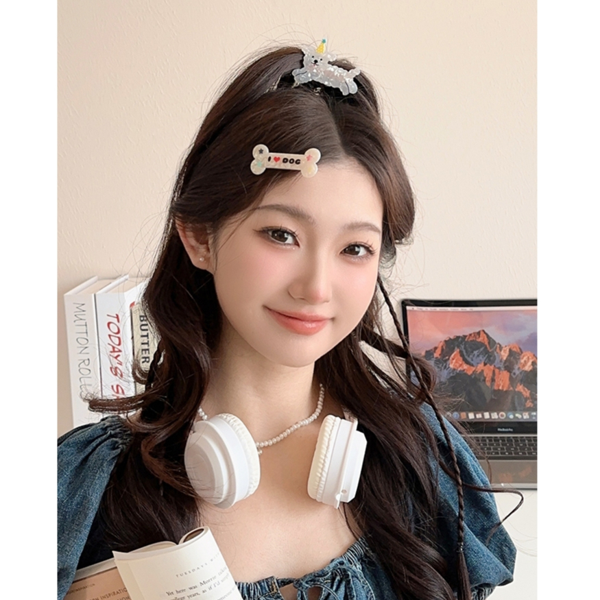 ในไทย✨กิ๊บติดผม คลิปด้านข้างน่ารักหมาน้อย ลายการ์ตูน อะคริลิค ย้อนยุคสไตล์เกาหลี สำหรับผู้หญิง-Move