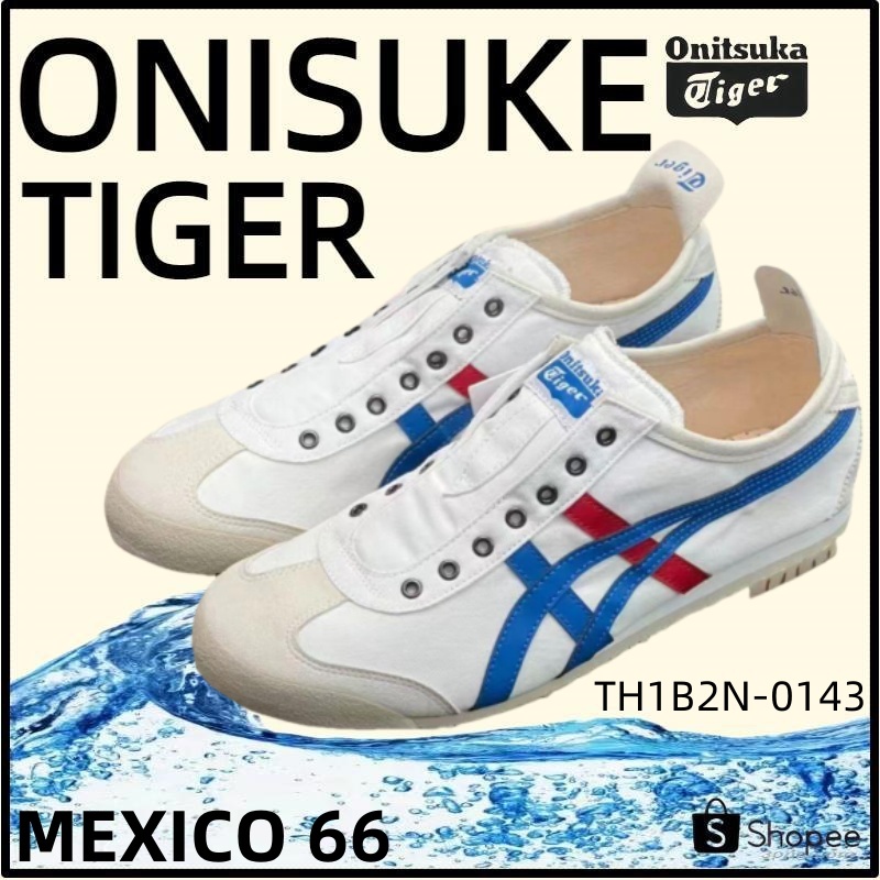 【ของแท้ 100%】Onitsuka Tiger Mexico 66 โอนิซึกะไทเกอร์ White/Blue TH1B2N-0143 Low Top slip-on Unisex Sneakers