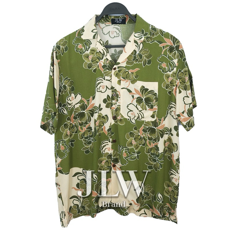 เสื้อฮาวาย ลายดอกอู๊มอูม เขียว ผ้านิ่มใส่สบาย JLW BRAND ผ้าเรย่อน