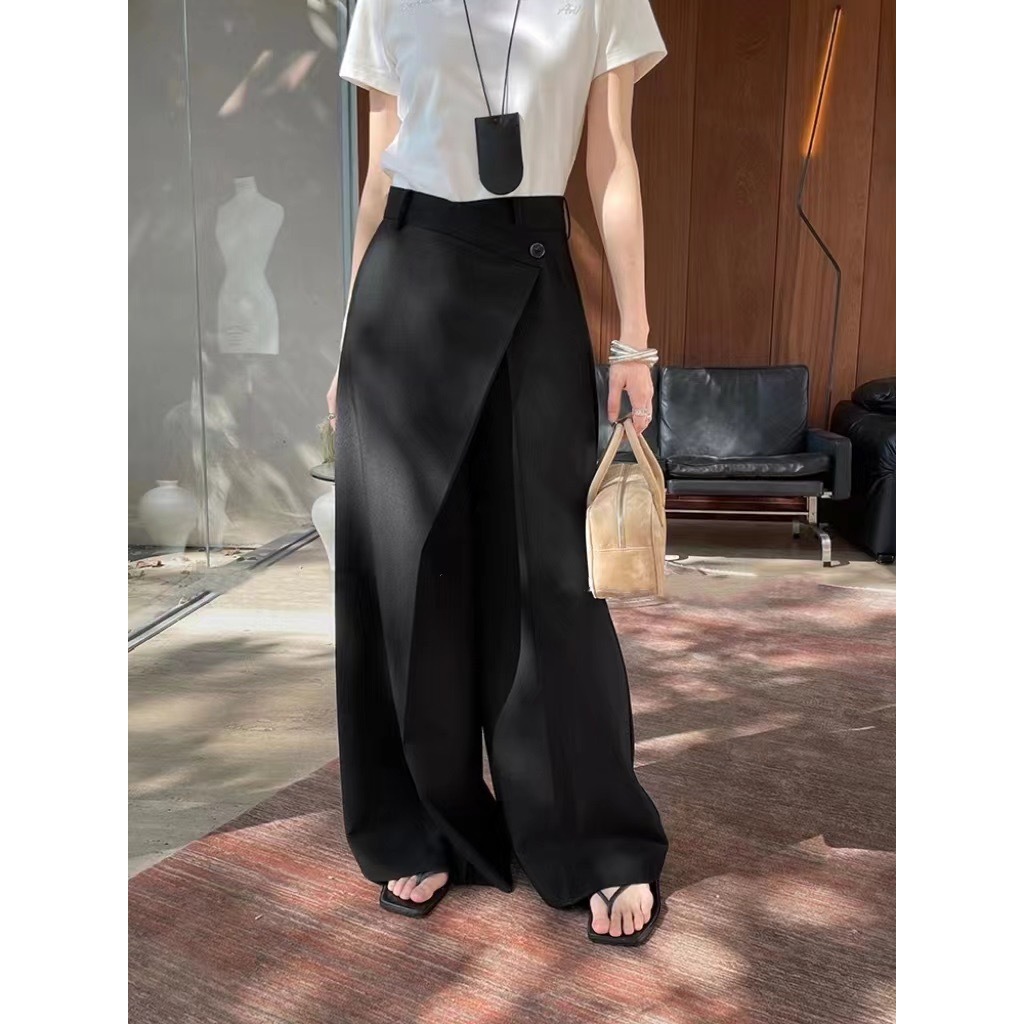 กางเกงขายาวเอวสูงป้ายหน้า WIDE LEG WRAP WAISTED PANTS