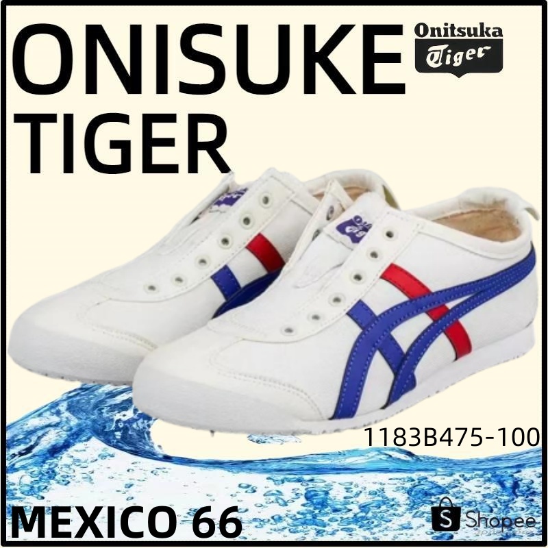 【ของแท้ 100%】Onitsuka Tiger Mexico 66 โอนิซึกะไทเกอร์ White/Blue Red 1183B475-100 Low Top slip-on Unisex Sneakers