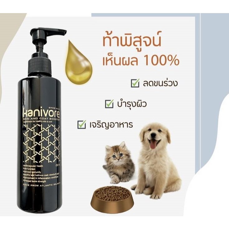 น้ำมันปลาแซลม่อนบำรุงหมาและแมว kanivore skin and coat booster