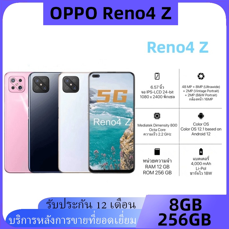 โฟน OPPO RENO4Z 5G หน้าจอ 120Hz 48MP เร็วแรงเต็มขั้น 8GB+256GB ประกันร้าน1ปี