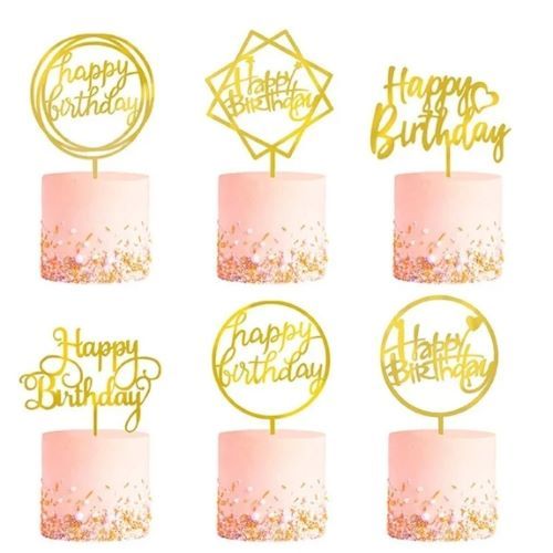 ป้ายตกแต่งเค้ก HBD สีทอง/1ชิ้น
