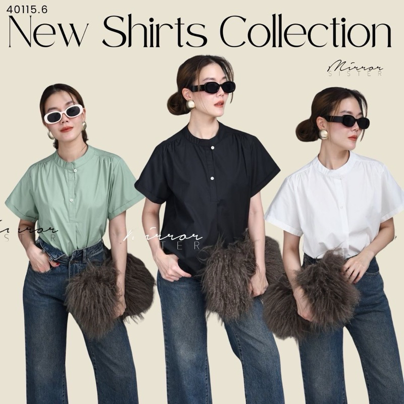 Mirrorsister #40115.6 เสื้อแขนสั้นคอกลม เสื้อคอจีน ทรงสวย ชุดไปเที่ยว น่ารัก ใส่สบาย