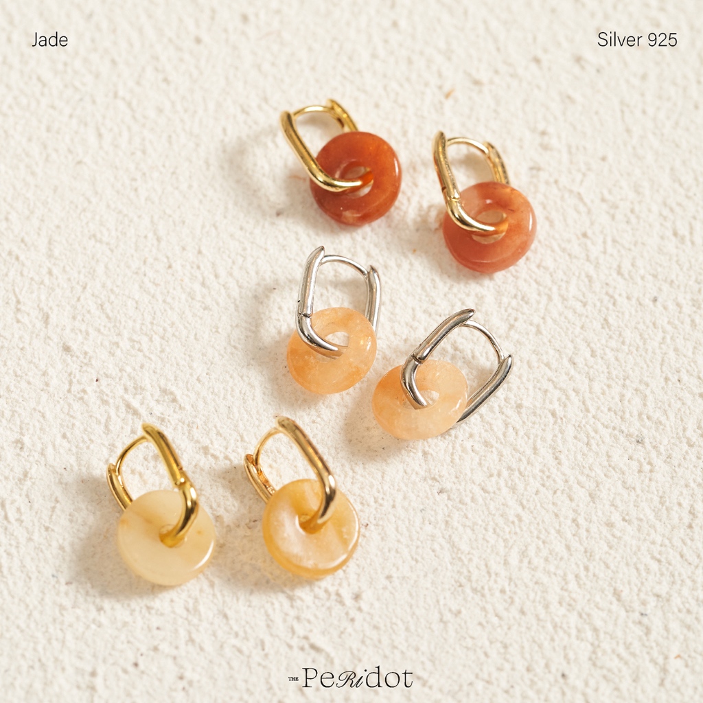 Donut earrings ( Orange / Yellow ) - ต่างหูหยกแท้ เสริมแรงบัลดาลใจที่สร้างสรรค์