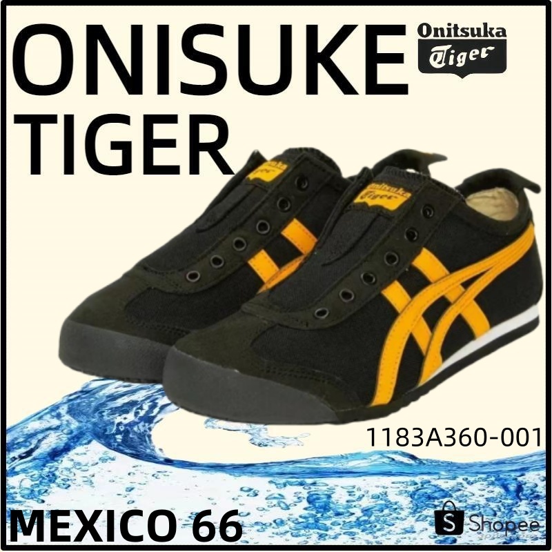 【ของแท้ 100%】Onitsuka Tiger Mexico 66 โอนิซึกะไทเกอร์ Black/Yellow 1183A360-001 Low Top slip-on Unisex Sneakers