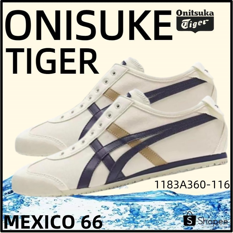 【ของแท้ 100%】Onitsuka Tiger Mexico 66 โอนิซึกะไทเกอร์ White/Blue/Yellow 1183A360-116 Low Top slip-on Unisex Sneakers