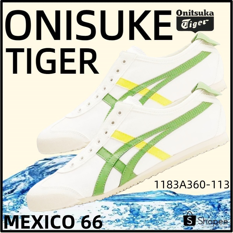 【ของแท้ 100%】Onitsuka Tiger Mexico 66 โอนิซึกะไทเกอร์ White/Green/Yellow 1183A360-113 Low Top slip-on Unisex Sneaker