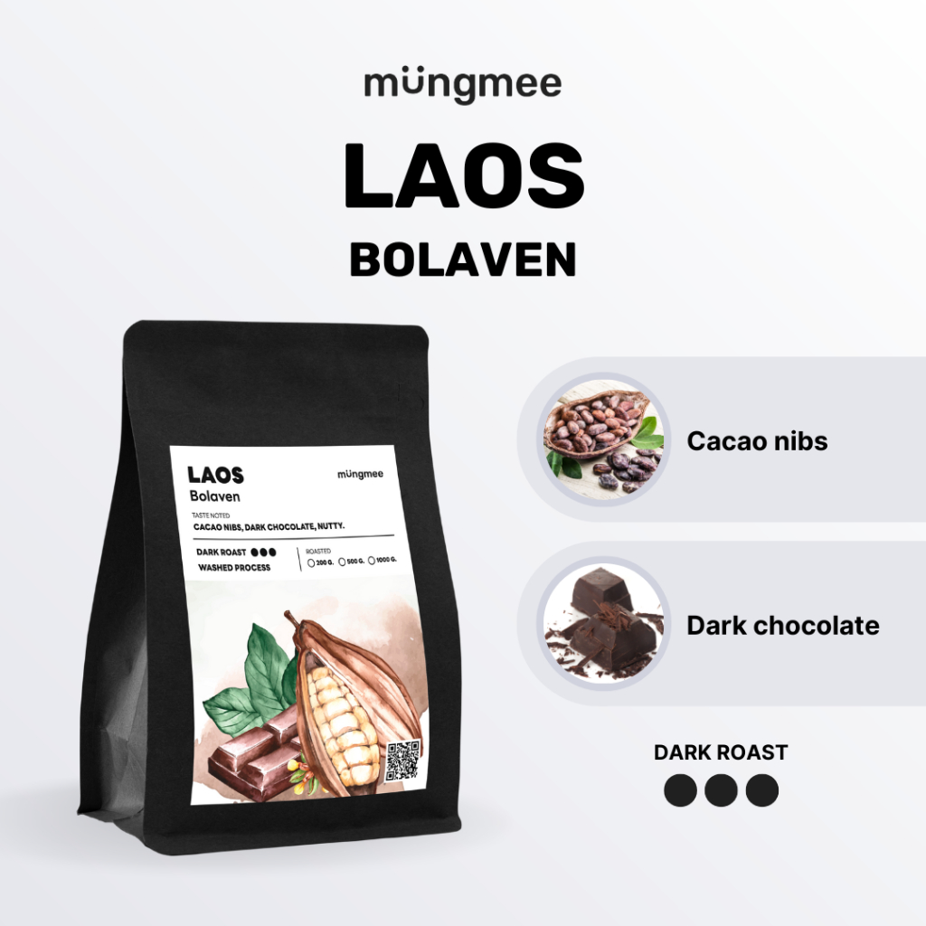 Mungmee Coffee เมล็ดกาแฟ คั่วเข้ม Laos Bolaven