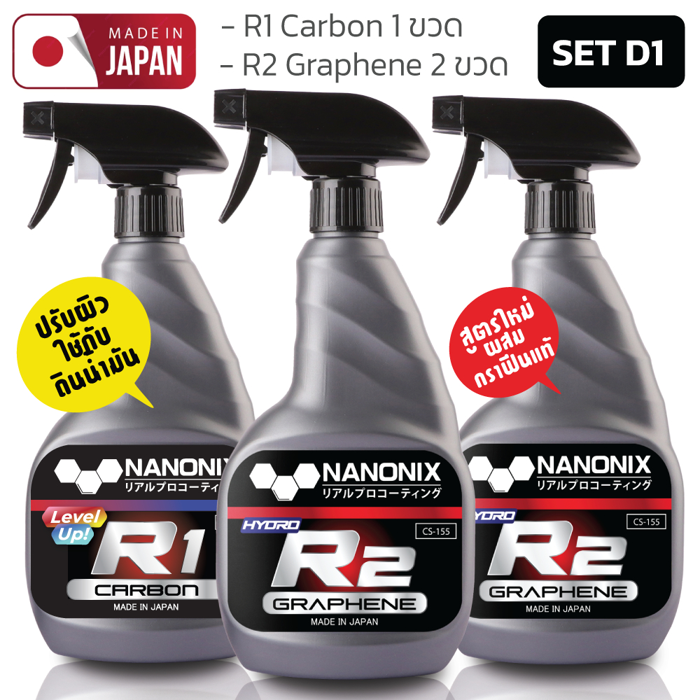 แพคสุดคุ้ม 3 ขวด ประกอบด้วย R1 และ R2 NANONIX สเปรย์เคลือบแก้วสารกราฟีน นำเข้าจากญี่ปุ่น