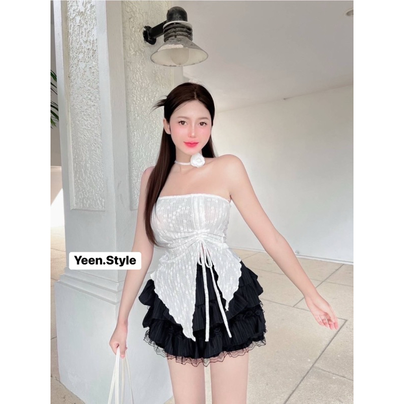 พร้อมส่ง เสื้อเกาะอกรูดข้าง พร้อมโช้คเกอร์สวยมากกก