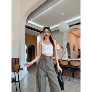 T22 Maily Pants ขอบยื่นเก็บหุ่น กางเกงทรงกระบอกใหญ่ กางเกงขายาว ผู้หญิง เอวสูง พรางหุ่น พรางสะโพก ใส่ทำงาน ผ้าไมลี่สลาฟ