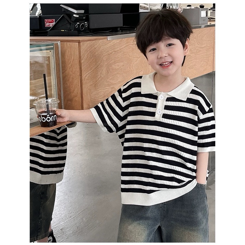 พร้อมส่ง เสื้อPolo ลายทางเด็กชาย เนื้อผ้านิ่ม ใส่สบาย