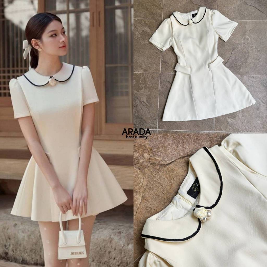 ARD029 ARADA BRAND Dress ชุดเดรสสีครีมแขนสั้น [2PM]