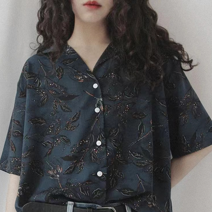 Littlebee W359🌸เสื้อเชิ้ตแขนสั้นผู้หญิง ส่วนบาง สไตล์ ฮ่องกง ย้อนยุค ดีไซน์ญี่ปุ่น ช่อง วินเทจ ท็อปฤดูร้อน