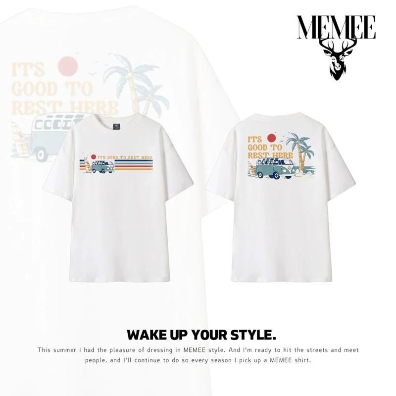 MEMEE~สกรีนหน้า-หลัง Cotton USAแท้ ผ้านุ่ม ทรงสวย คอกลม(รถ)