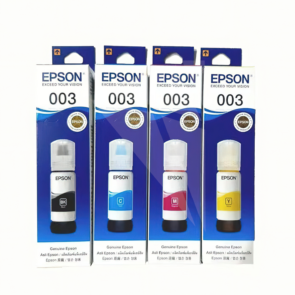 （พร้อมกล่อง）EPSON 003 หมึกแท้ 100%/ราคาถูก (L1110 L3100 L1210 L3101 L3106 L3110 L3150 L3250) 4 สี BK, C, M, Y