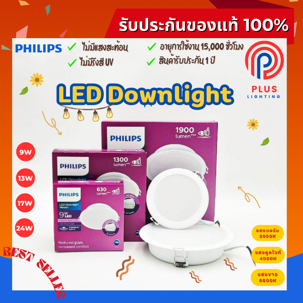 โคมไฟดาวน์ไลท์ Philips 9W,13W,17W,24W LED Downlight ฝังฝ้า 11.5/14/16.5/21.5 ซม.( IO Downlight )