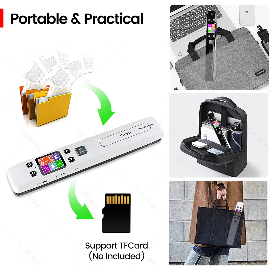 Mini A4 WIFI เครื่องสแกนเนอร์ แบบพกพา JPG/PDF การสแกน WiFi USB A4 กระดาษ Reader ความเร็วสูง1050