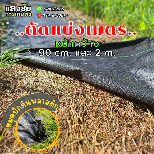 พลาสติกคลุมดิน กันหญ้าขึ้น ผ้าคลุมดินกำจัดวัชพืช ปูพื้นสวนโรงเรือน น้ำผ่านได้(ตัดขายเป็นเมตร)กว้าง 0.9,2 เมตร และหมุดปัก