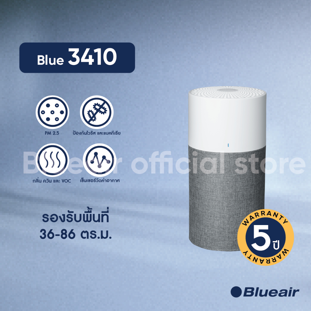 Blueair เครื่องฟอกอากาศ Air Purifier รุ่น Blue 3410 ครอบคลุมขนาดห้อง 86 ตร.ม ฟอกเร็วสูงสุดใน 30 นาที