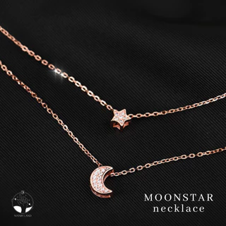 MNL💗MOONSTAR เกาหลี โรสโกลด์ สร้อยคอสองชั้น จี้ดาว พระจันทร์ ไม่ลอกดำ ไม่แพ้ เครื่องประดับแฟชั่น ผู้หญิง เงินแท้ มินิมอล