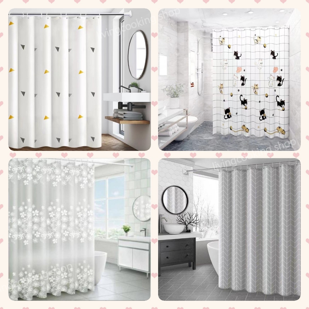 ม่านห้องน้ำ ม่านห้องน้ํากันเชื้อรา ผ้าม่านกันน้ำ PEVA ม่านพลาสติก150*180/200*200CM มี3ลายให้เลือก