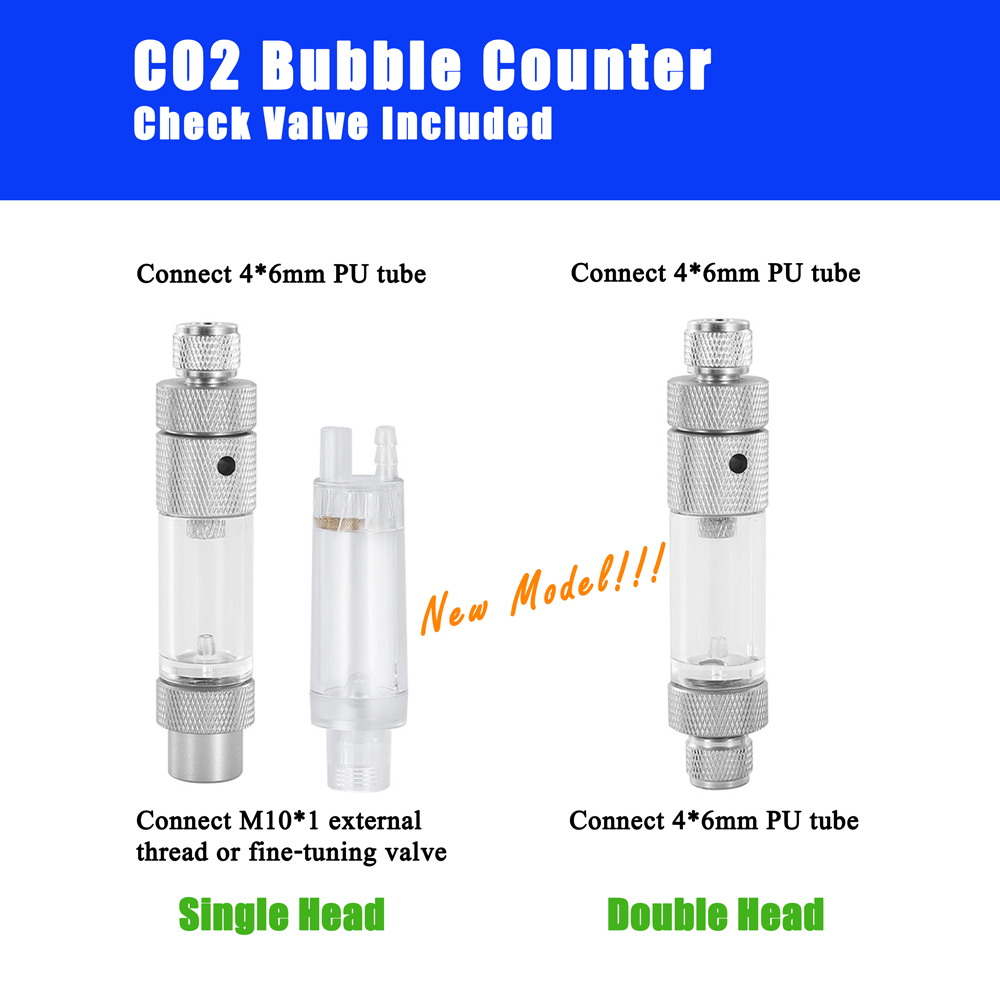 ***รุ่นใหม่เติมน้ำง่าย*** ตัวนับฟอง CO2 แบบมีกันย้อนในตัว 2 in 1 Bubble Counter and Check Value