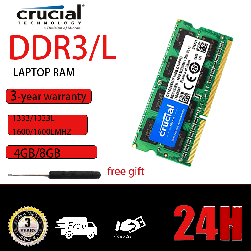 Crucial 4GB 8GB DDR3 RAM 1333MHZ 1600Mhz RAM DDR3L PC3 12800S SODIMM Laptop memory