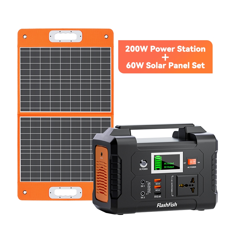 Flashfish 200W Powerbox แบบพกพาพร้อมเซลล์แสงอาทิตย์ 60 วัตต์ Solar Cells แหล่งจ่ายไฟกลางแจ้งสำหรับการตั้งแคมป์ฉุกเฉิน