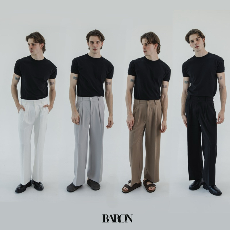 BARON Minsu Wide Fit pants กางเกงขายาวเอวยืด ขากระบอกหลวม สไตล์เกาหลี
