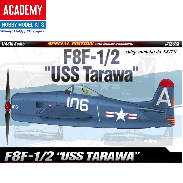 โมเดลเครื่องบิน Academy 12313 F8F-1/2 USS Tarawa scale 1/48