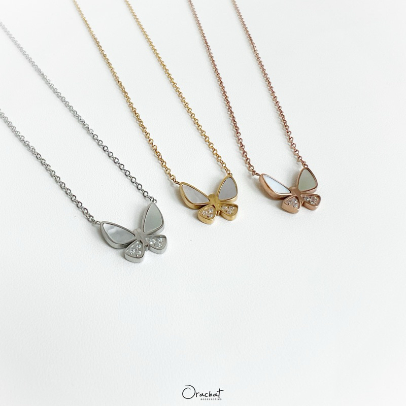 Sharon butterfly 14k necklace. (สค้อยคอจี้ผีเสื้อ ตัวเรือนสแตนเลสสวยทน ใส่ลุยได้ไม่ลอกไม่ดำ)