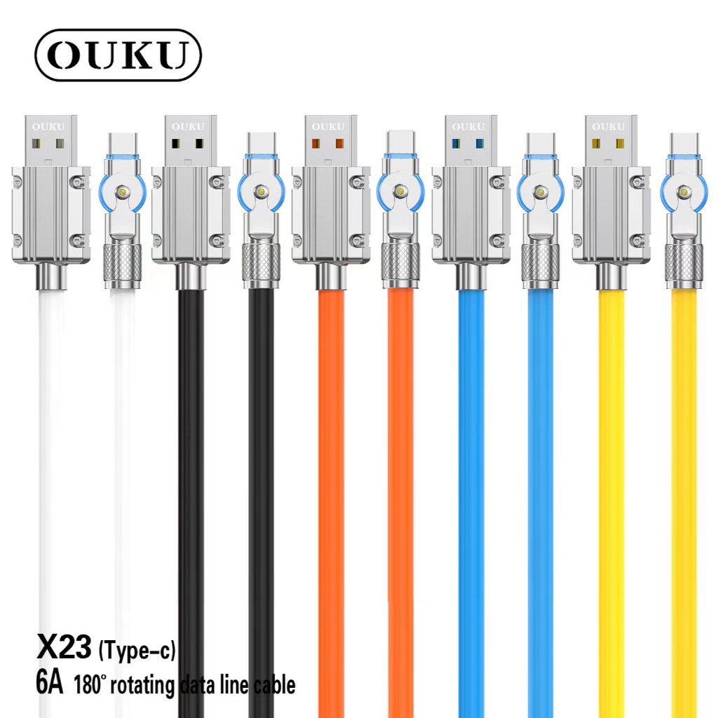 ใหม่ล่าสุด!!OUKU X23 สายชาร์จ USB สำหรับ Micro/Type-C/For L สายชาร์จเร็ว 6A Rotating data line cable ชาร์จเร็ว ไม่พันกัน