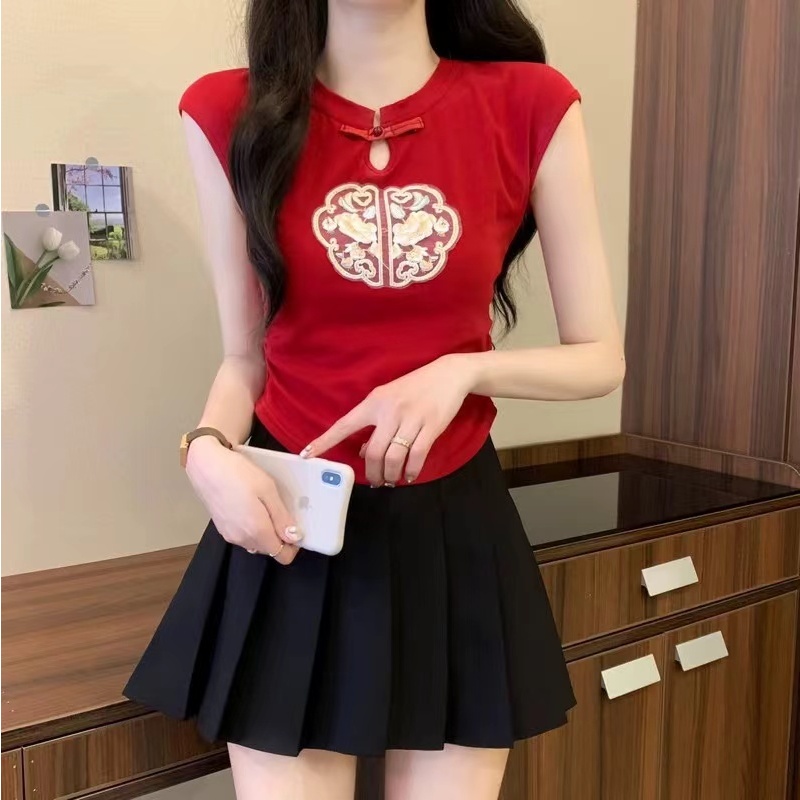 (พร้อมส่ง/ใหม่)#E316เสื้อยืดแขนสั้นผู้หญิงฤดูร้อน 2025 สไตล์ใหม่เก๋ไก๋บางและสวยงามถักด้านบน