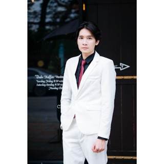 เสื้อสูทผู้ชายสีขาว เฉพาะเสื้อ รุ่นสลิมกระดุม 1 เม็ด สูทใส่อ…