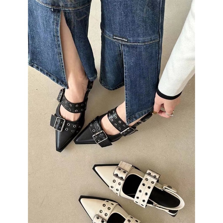 รองเท้าส้นเตี้ย หัวแหลม แต่งหัวเข็มขัดคู่ ขนาดใหญ่ แฟชั่นสําหรับผู้หญิง ไซซ์ 35-42 - รูปที่ 6