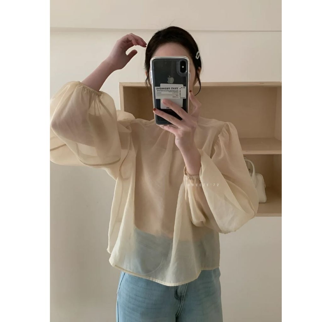 KENNY BLOUSE เสื้อเบลาส์คอกลมแขนพองซิปหลังเคนนี่