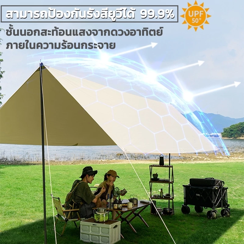 ฟลายชีท 3x3 3x4 3x6M พร้อมเสา 2 ต้น ผ้าใบกันแดดกันฝน แคมป์ปิ้ง thumbnail 4