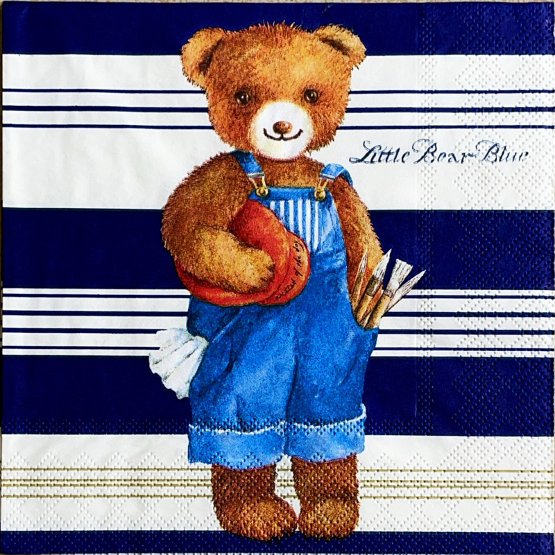 Pladao Napkin Teddy Bears Little Bear Blue หมีชาย การ์ตูน กระดาษ แนพกิ้น สำหรับงานศิลปะ เดคูพาจ decoupage ขนาด L 33x33